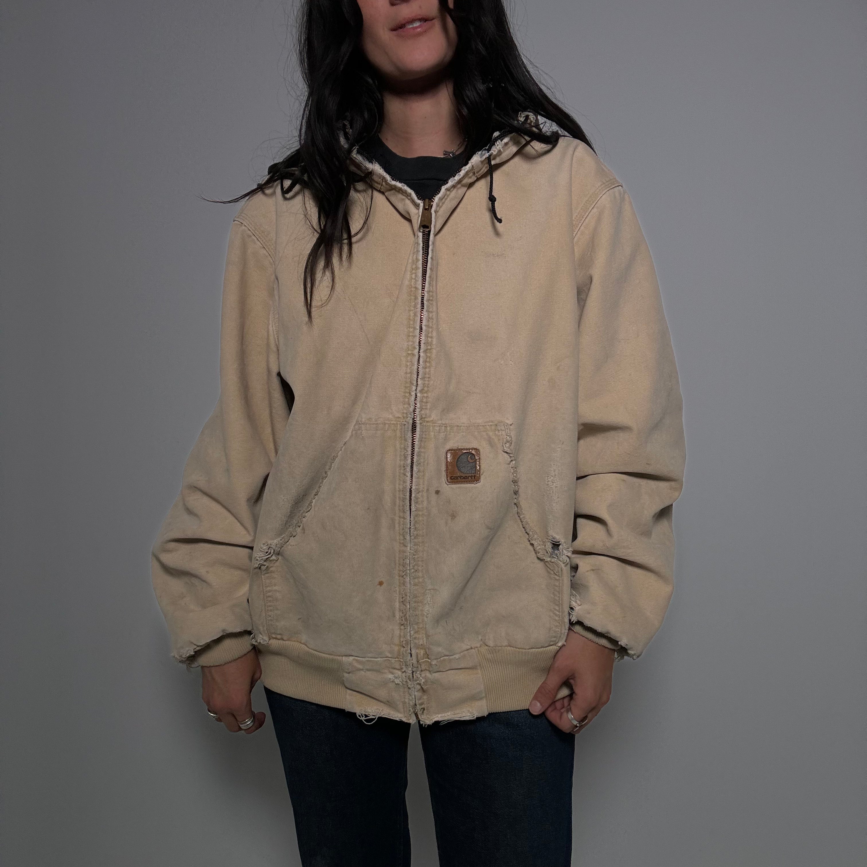 Distressed Tan Carhartt Zip Up Hoodie